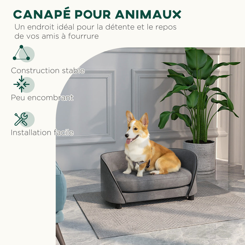 Canapé pour chien en velours gris avec coussin lavable – vue 3
