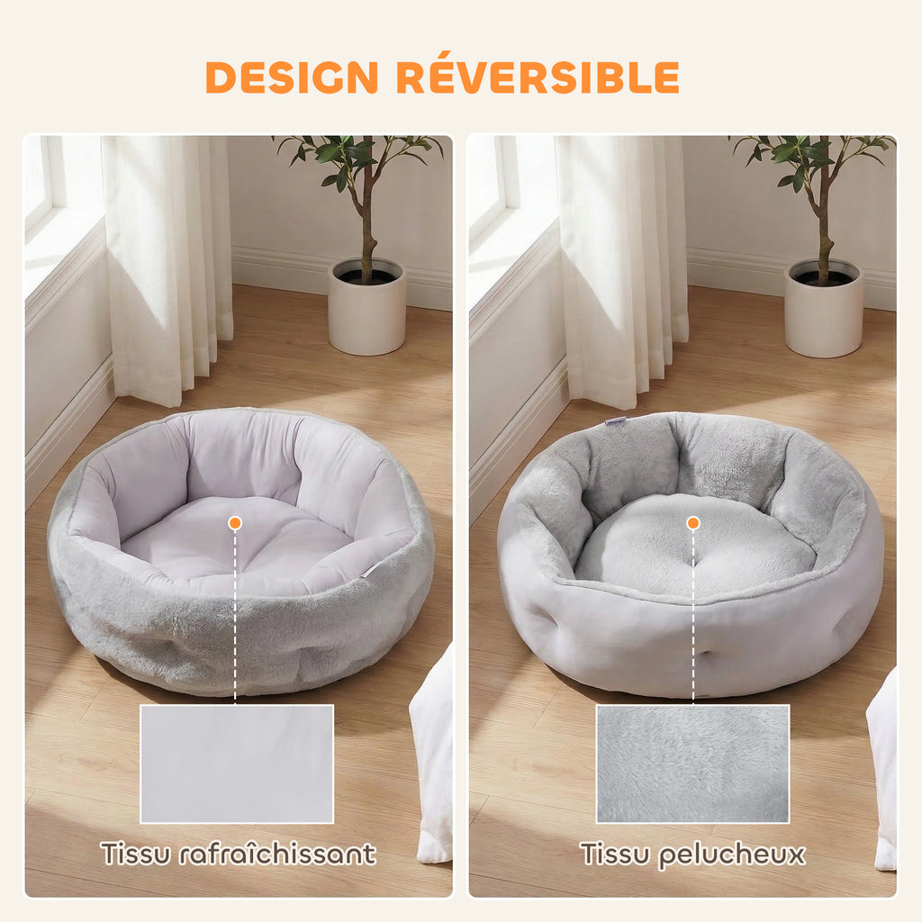 Panier Rond Réversible pour Petit Chien et Chat – Gris Clair 62 cm