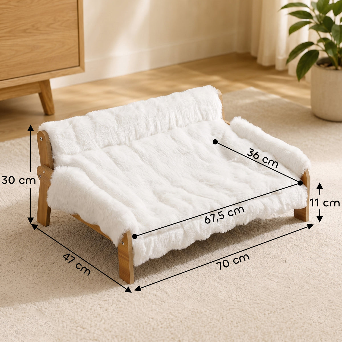 Canapé Surélevé pour Petit Chien – Coussin Amovible Blanc 70 × 47 cm