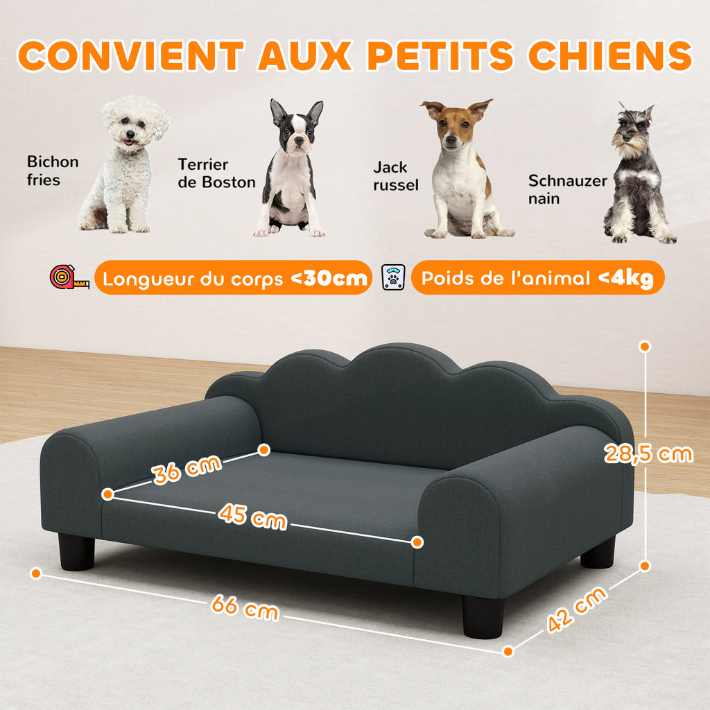 Canapé pour Petit Chien en Velours Gris Foncé – 66 × 42 cm