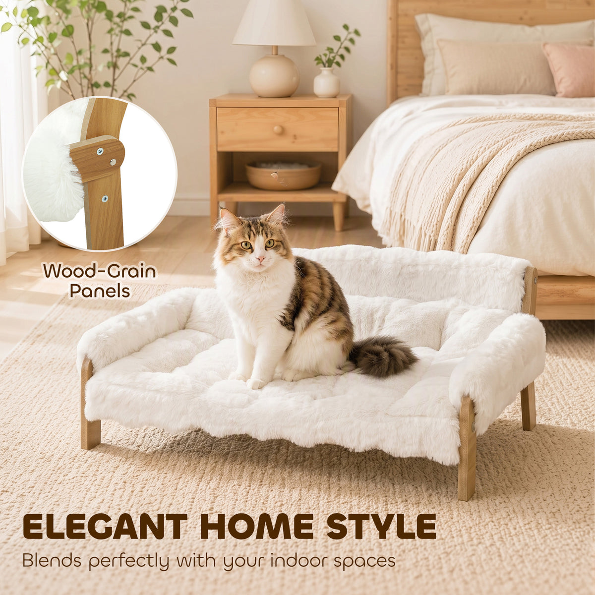 Canapé Surélevé pour Petit Chien – Coussin Amovible Blanc 70 × 47 cm