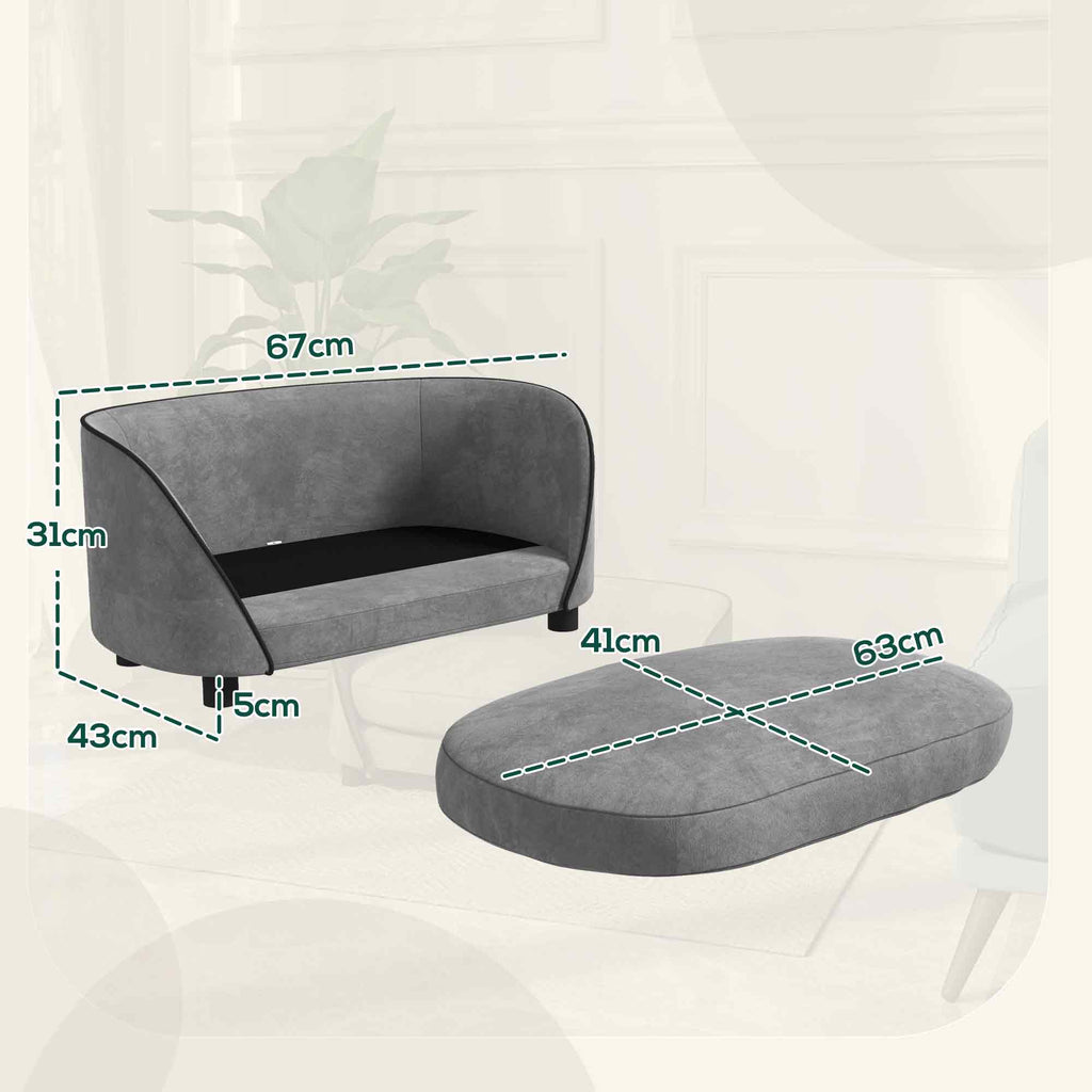 Canapé pour chien en velours gris avec coussin lavable – vue 7