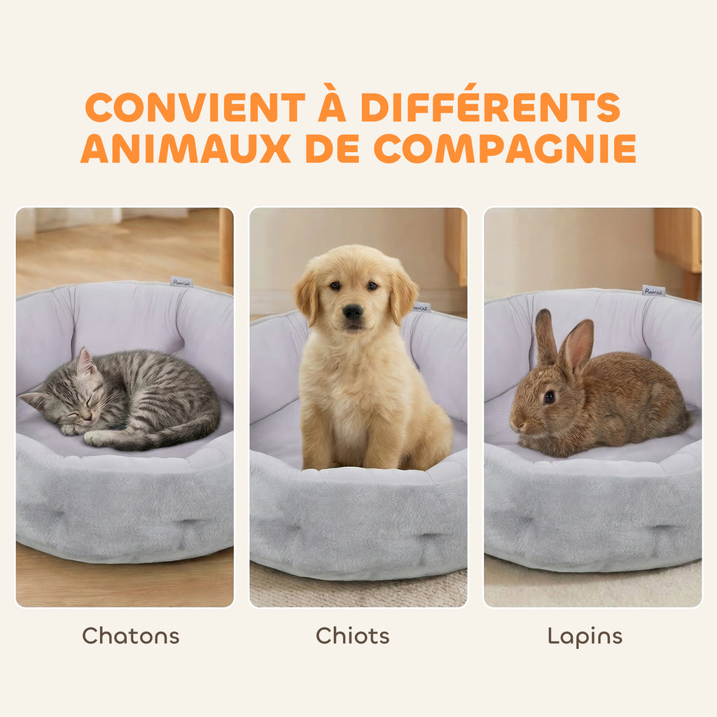 Panier Rond Réversible pour Petit Chien et Chat – Gris Clair 62 cm