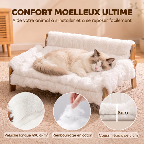 Canapé Surélevé pour Petit Chien – Coussin Amovible Blanc 70 × 47 cm