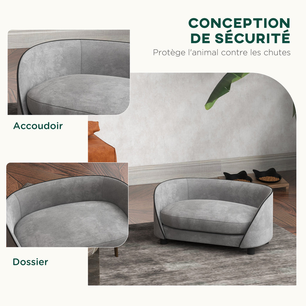 Canapé pour chien en velours gris avec coussin lavable – vue 4