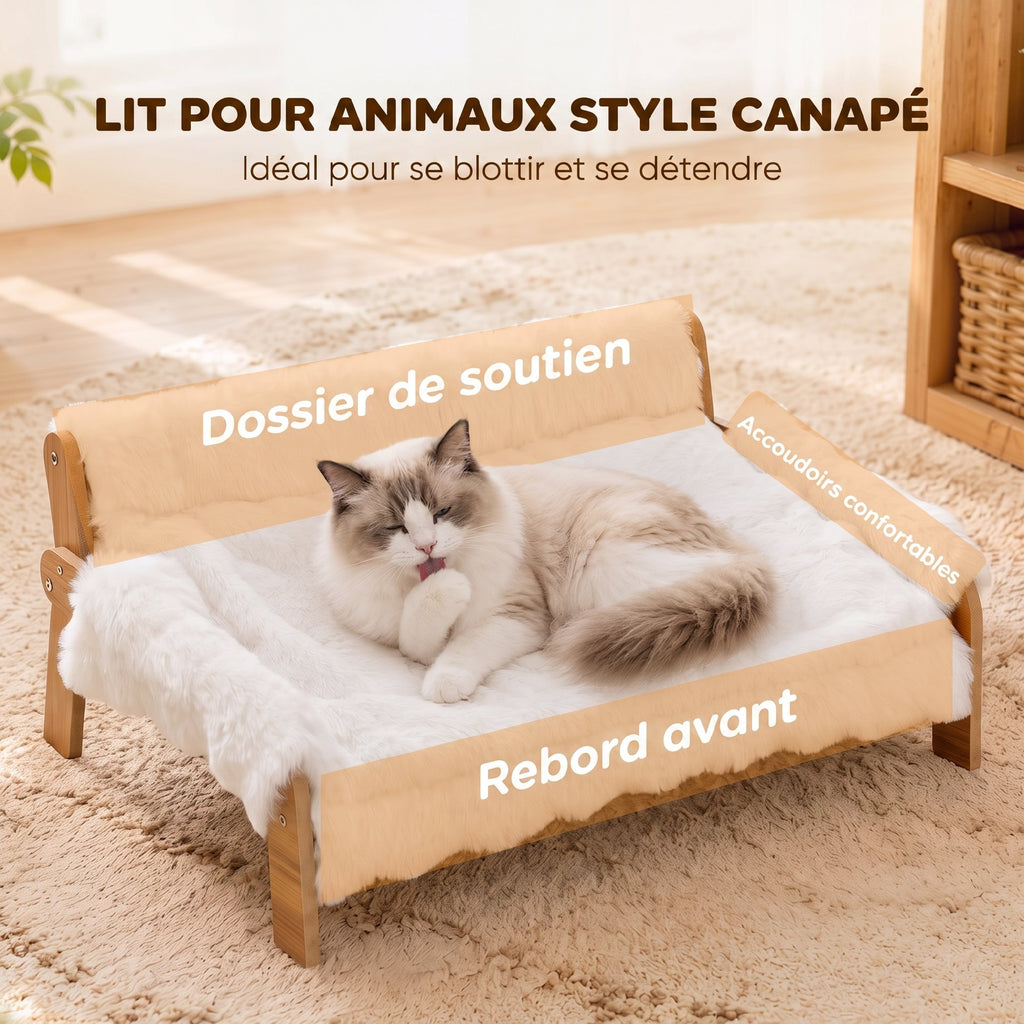 Canapé Surélevé pour Petit Chien – Coussin Amovible Blanc 70 × 47 cm