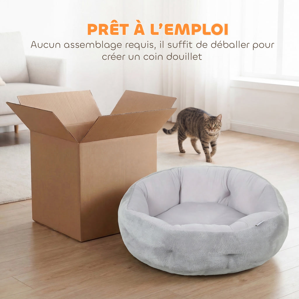 Panier Rond Réversible pour Petit Chien et Chat – Gris Clair 62 cm