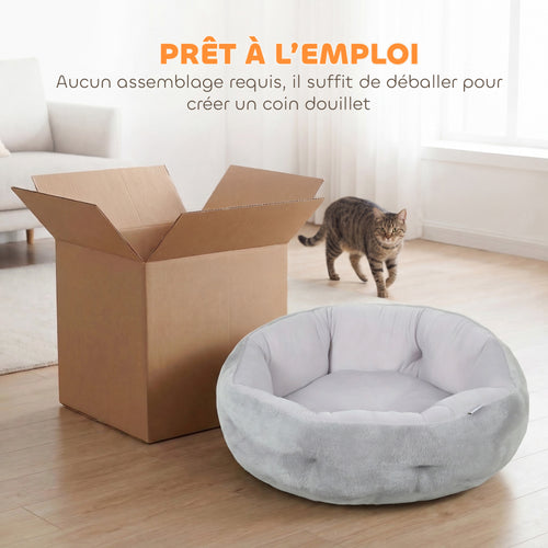 Panier Rond Réversible pour Petit Chien et Chat – Gris Clair 62 cm