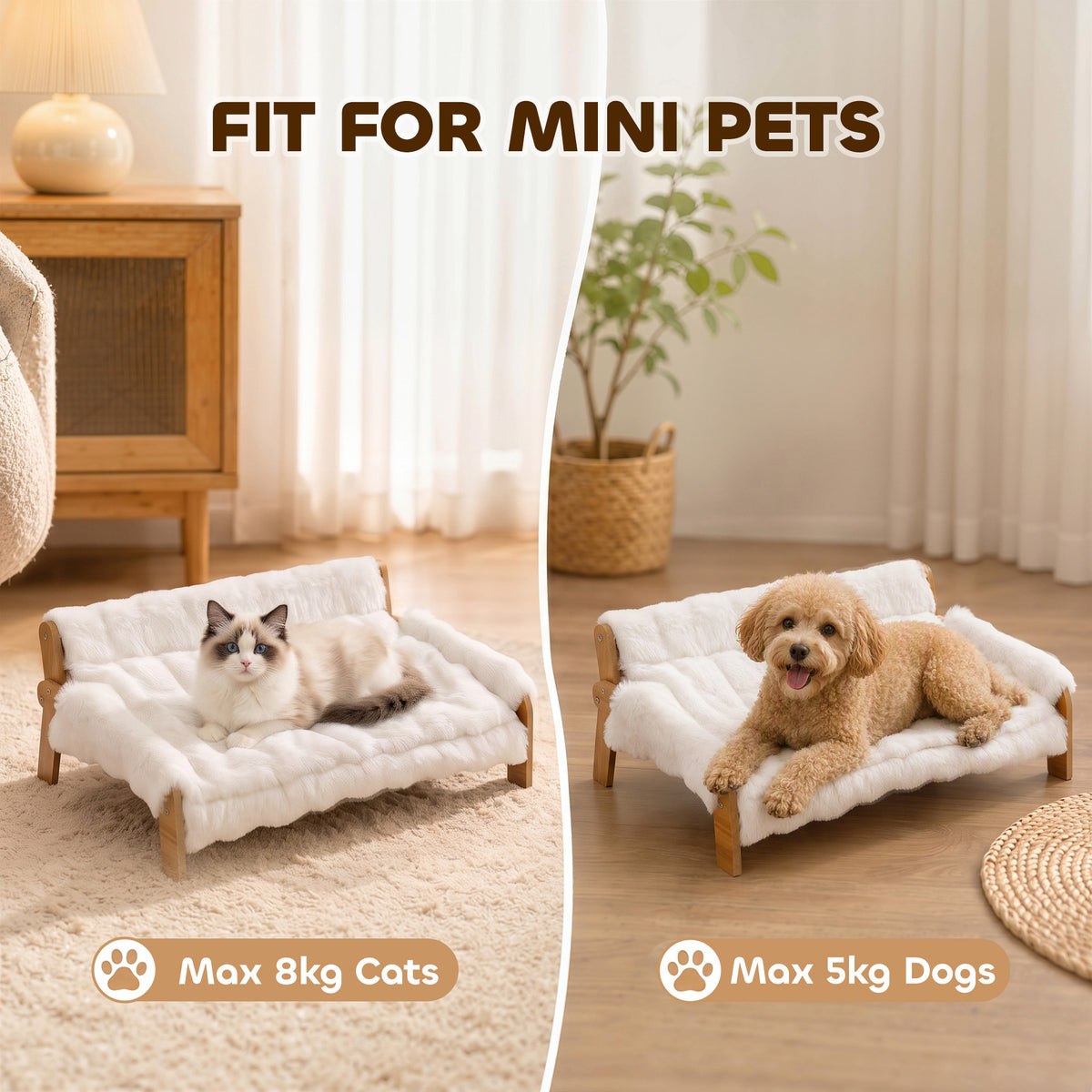 Canapé Surélevé pour Petit Chien – Coussin Amovible Blanc 70 × 47 cm