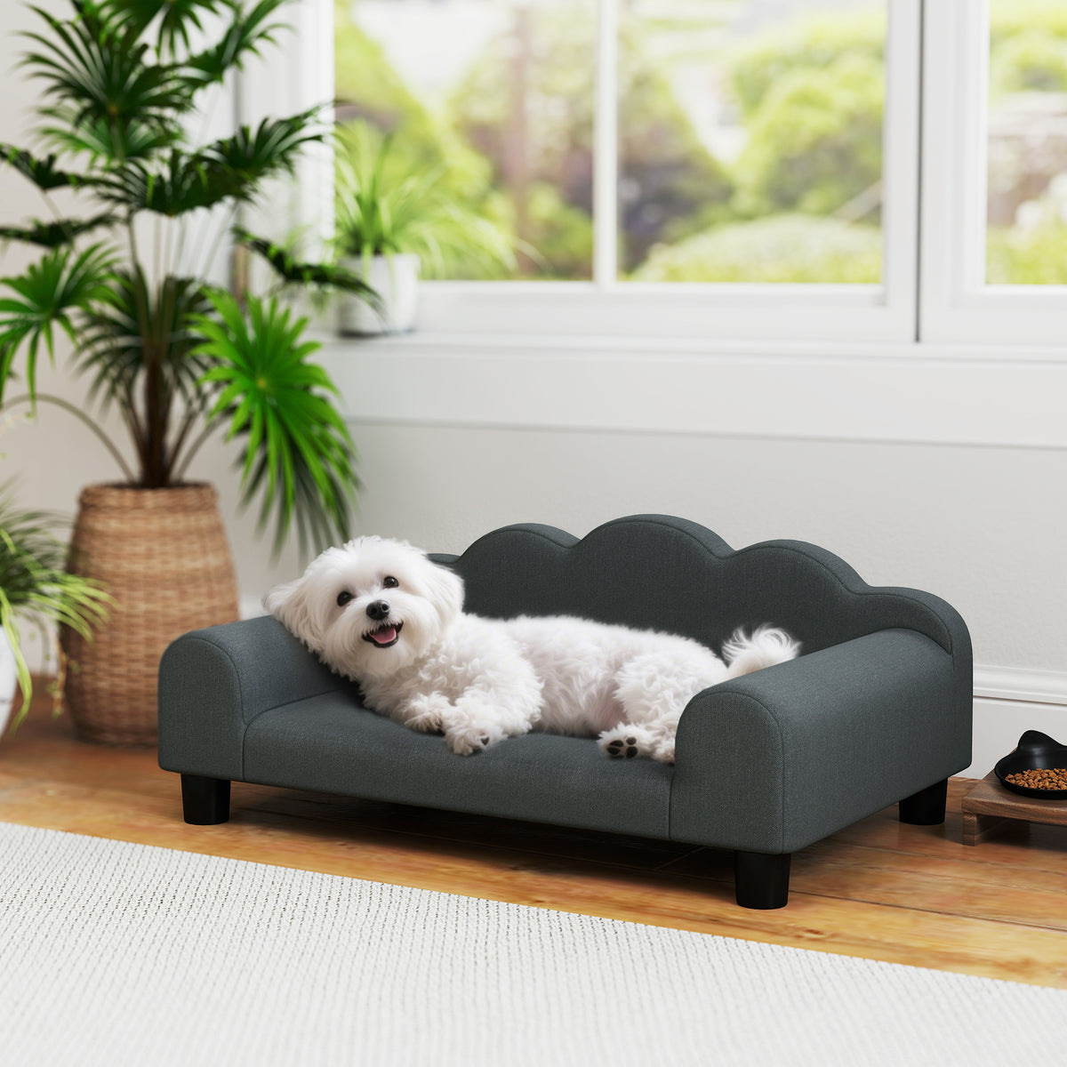 Canapé pour Petit Chien en Velours Gris Foncé – 66 × 42 cm