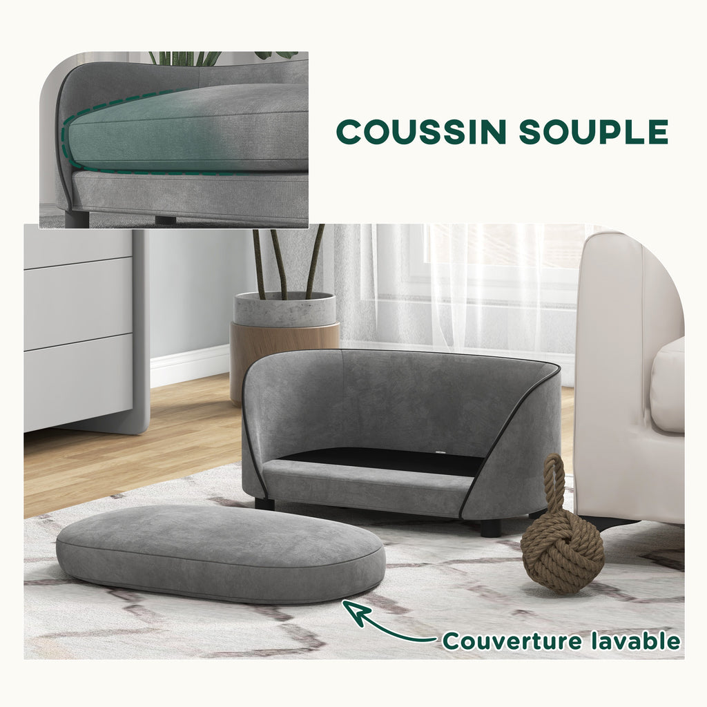 Canapé pour chien en velours gris avec coussin lavable – vue 8