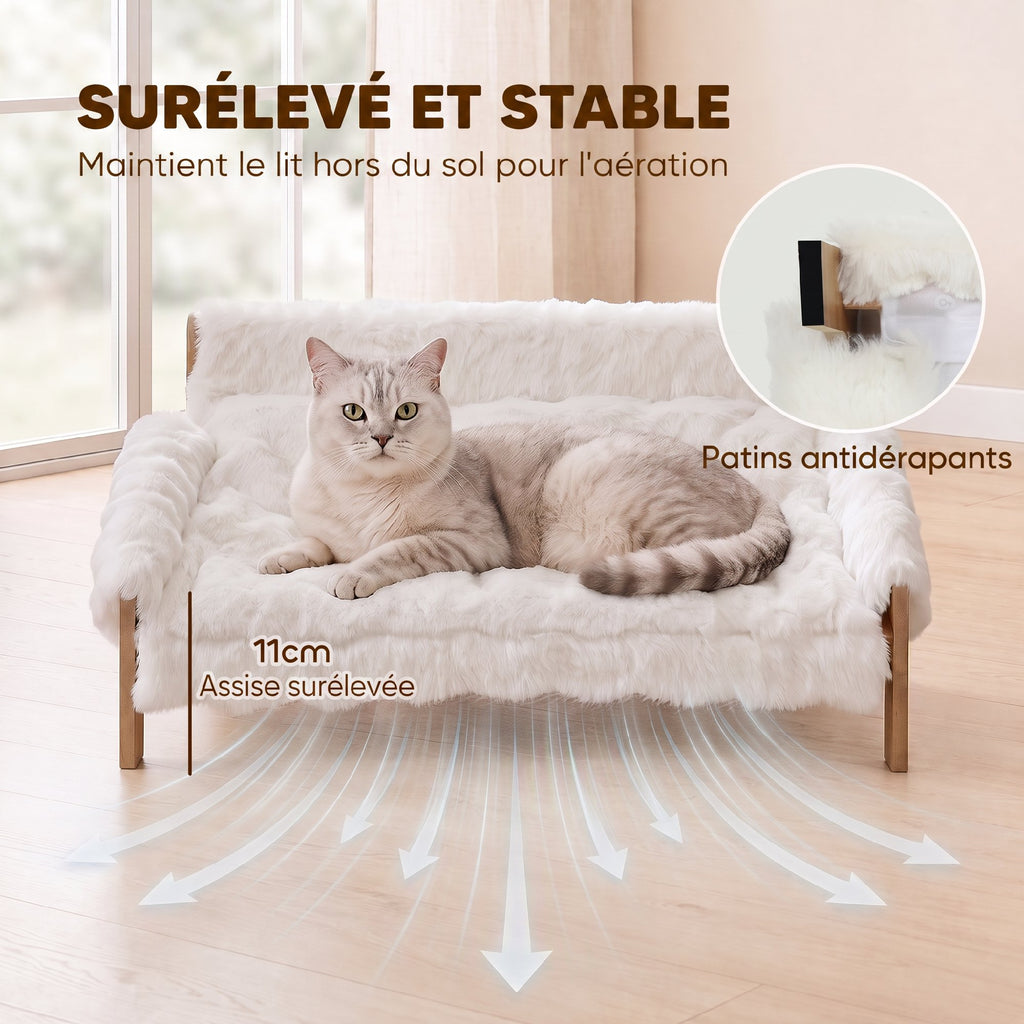 Canapé Surélevé pour Petit Chien – Coussin Amovible Blanc 70 × 47 cm