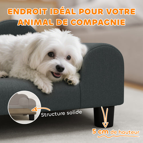 Canapé pour Petit Chien en Velours Gris Foncé – 66 × 42 cm